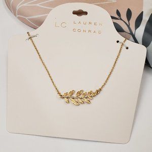 LC Lauren Conrad, gold side leaf pendant rhinestone clear jewels necklace, NWT
